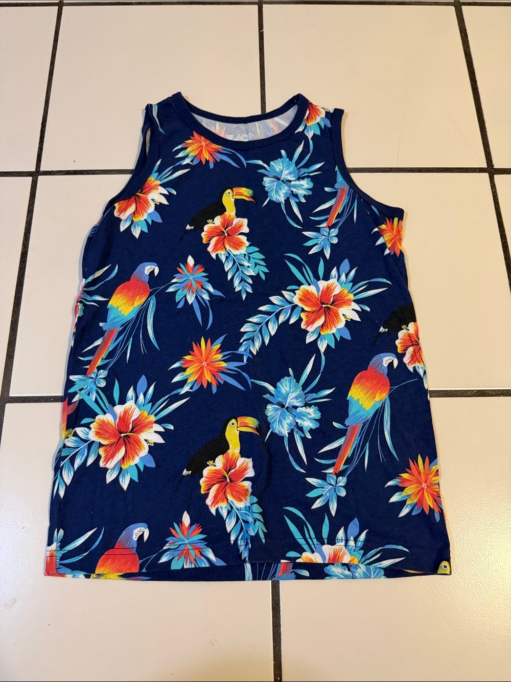 The Children's Place Navy Tropical Parrot & Hibiscus Tank